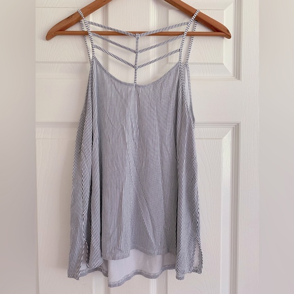 Ardene Blue & White Striped Floral, Ladder Back Tank - Picture 5 of 6